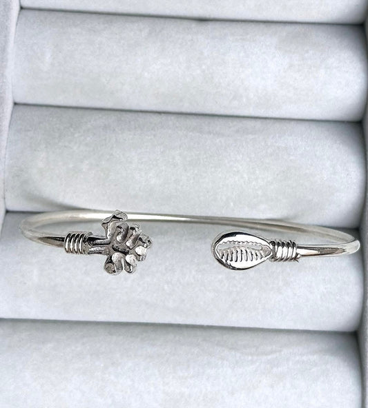Bracelet Jonc Ouvert – Argent, Cauri & Baobab
