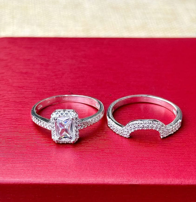 💍 Bague de fiançailles élégante – Double rang de perles en zirconium authentique