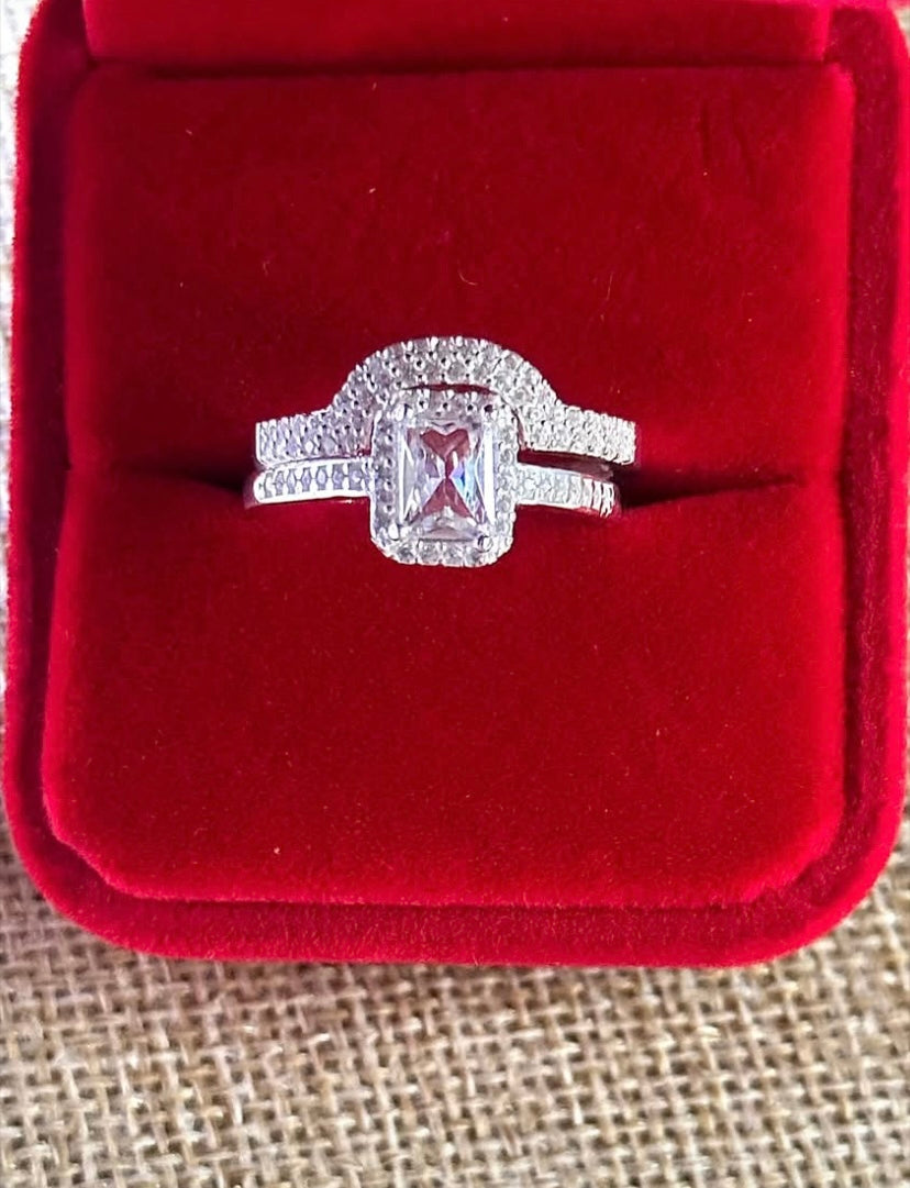 💍 Bague de fiançailles élégante – Double rang de perles en zirconium authentique